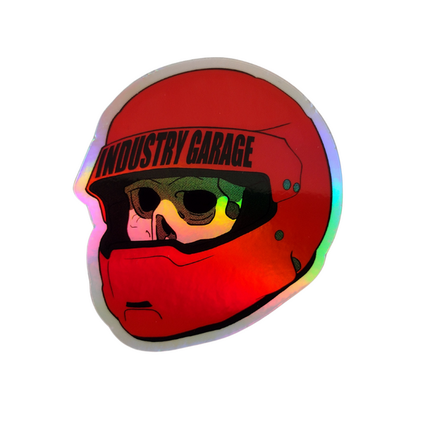 Industry Garage Sticker Holographic Skull in Red Racing Helmet